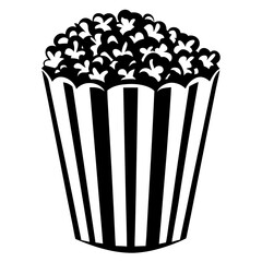 Monochrome Illustration of Popcorn in a Striped Container, Ready for Movie Night