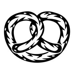 Stylized Pretzel Illustration with Tribal Art Influence, Black and White Design