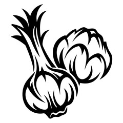 Stylized black and white garlic bulb design ideal for tattoo art