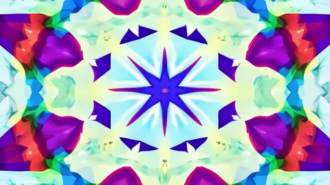 A colorful, abstract painting of a flower with a yellow center and purple petals. The painting is full of vibrant colors and has a dreamy, surreal feel to it