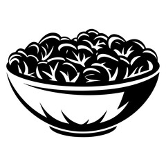 Abstract bowl full of berries, black and white illustration for designs