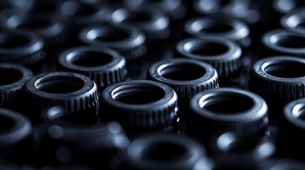 Obraz premium Close-up Photograph of Multiple Black Threaded Cylindrical Parts