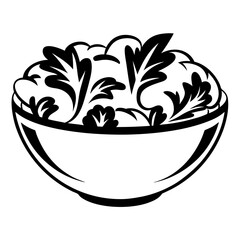 Black and white vector illustration of a salad in a bowl design