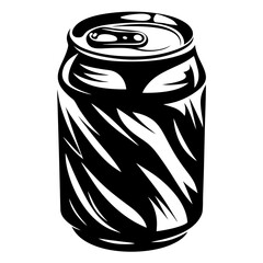Stylized monochrome illustration of a soda or beer can with abstract decoration