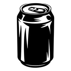 Black and white graphic illustration of a generic soda or beverage can