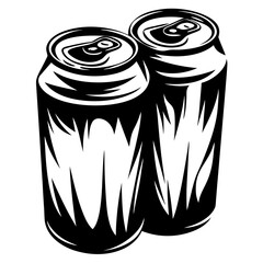 Two aluminum cans in bold black and white minimalist illustration
