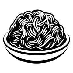 Monochrome illustration of spaghetti served in a bowl, a pasta dish, graphic