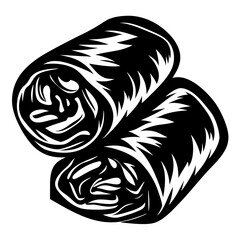 Minimalist illustration of two delicious looking spring rolls in black and white
