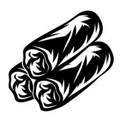 Bold black and white vector illustration of a stack of spring rolls