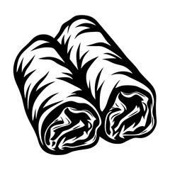 Stylized Black and White Illustration of Two Egg Rolls or Spring Rolls