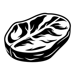 Vector illustration of a juicy piece of meat with fat in black and white