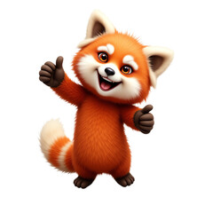 Cheerful red panda with thumbs up, isolated