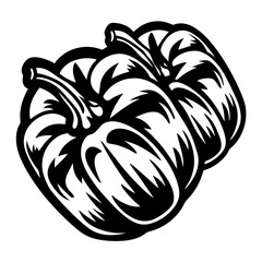 Stylized Illustration of Two Black and White Bell Peppers in Vector Art
