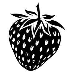 Minimalist strawberry illustration with contrasting black and white colors, offering a simple design