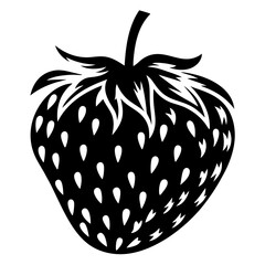 Stylized black and white strawberry with seeds and stem vector image