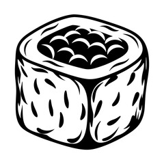 Monochrome representation of a sushi roll with roe, offering a simple elegance