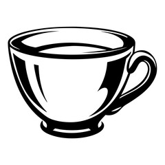 Elegant monochrome illustration of a teacup with handle on a white background