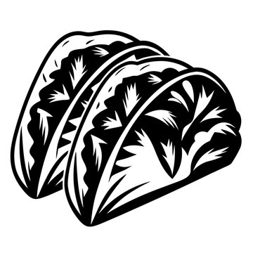 recommend clip art: Delicious looking black and white taco trio, classic Mexican street food
