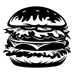 Monochrome Illustration of a Delicious Burger with Detailed Layering and Style
