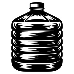 Monochrome vector illustration of a large water bottle with horizontal bands