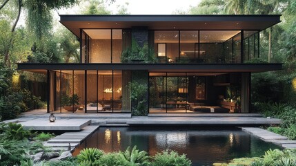 Fototapeta premium Modern Minimalist House Design: Luxurious Tropical Getaway