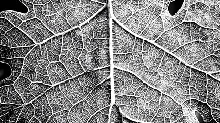 Obraz premium Intricate Leaf Vein Structure Black and White Macro Photography