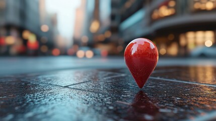 Red Location Pin on City Street - GPS Navigation Concept