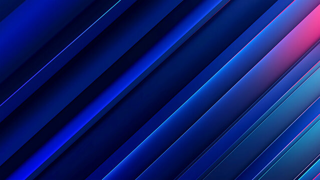 An abstract background composed of sleek diagonal blue stripes. Beveled edges catch subtle pink and cyan highlights against deep blue shadows, creating a modern, dynamic look.