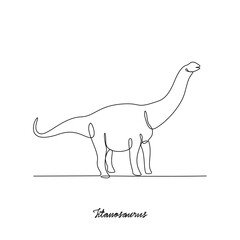 One continuous line drawing of Titanosaurus animal vector illustration. Family Dinosaur themes in simple linear style vector design concept. Dinosaur for your asset design and education purpose.