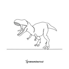 Obraz premium One continuous line drawing of Tyrannosaurus animal vector illustration. Family Dinosaur themes in simple linear style vector design concept. Dinosaur for your asset design and education purpose.