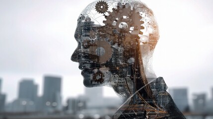 Futuristic Concept of Artificial Intelligence with Gears and Neural Networks