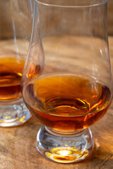 Scotch single malt and blended whisky tasting on distillery in Scotland close up