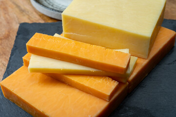 British cheeses collection, Scottish coloured and English matured cheddar cheeses