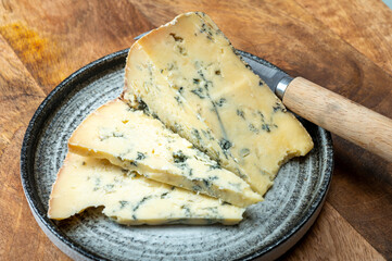Cheese collection, English cow milk semi-soft, crumbly old stilton blue cheese