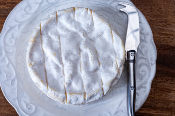 French soft Camembert cheese, original Camembert de Normandie made from raw unpasteurised cow milk