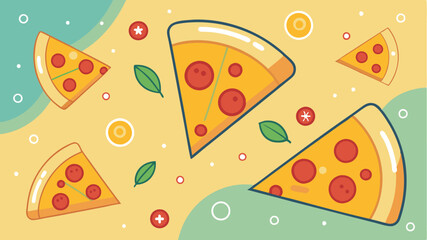 Colorful vector illustration featuring slices of pizza and playful elements on a purple background