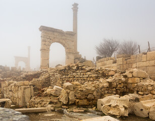 Ruins of Honorific gate in the ancient Roman city of Sagalassos in Isparta, Turkey