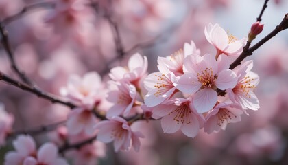 Naklejka premium Delicate Pink Blossoms in Spring Sunlight