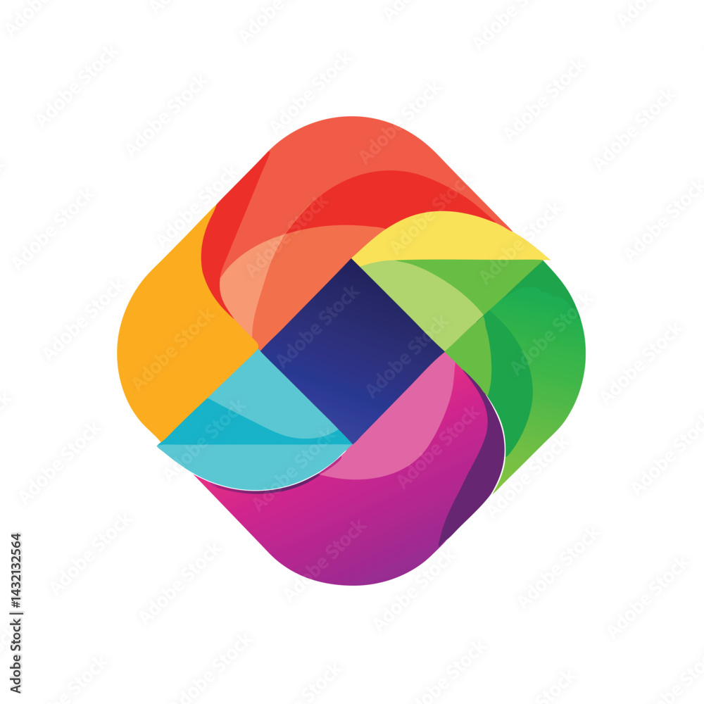 Poster Colorful vector illustration of a geometric logo design with interlocking shapes symbolizing creativity and innovation in a modern aesthetic