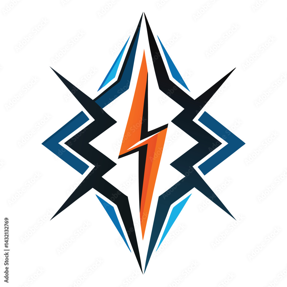 Aufkleber Unique vector illustration featuring a dynamic lightning bolt design with sharp edges, blending blue and black colors in an eye-catching geometric pattern