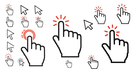 Fototapeta premium Collection of Cursor Hand Icons Click Tap and Pointing Gestures in Black and Red Design