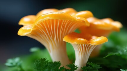Experience the beauty of chanterelle mushrooms nestled in a lush forest, showcasing their vibrant colors and unique textures.