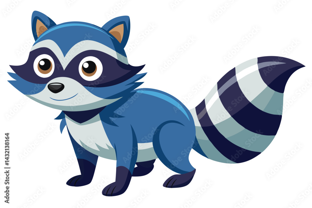 Poster cute blue raccoon character in a playful pose with a friendly expression ready to embark on an adven