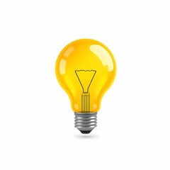 Yellow light bulb, glowing idea, electric innovation, transparent glass, metallic base, bright illumination, creative concept, shiny surface, rounded shape, energy symbol, artistic rendering