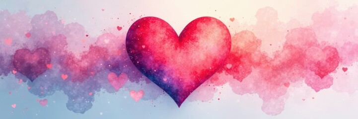 Fototapeta premium Delicate watercolor heart, vibrant color blend Tenderness, affection, loving bond , Valentine's Day, orange, wash