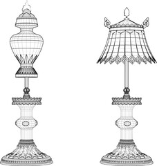 sketch vector illustration design of table lamp for bedroom old classic vintage ethnic traditional  