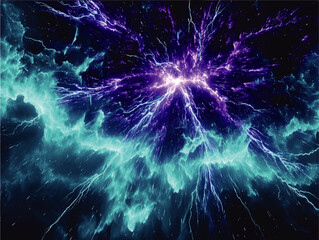 Fototapeta premium Vibrant Blue and Purple Energy Burst in Outer Space, Abstract Lightning Explosion Background, Futuristic Cosmic Power Concept