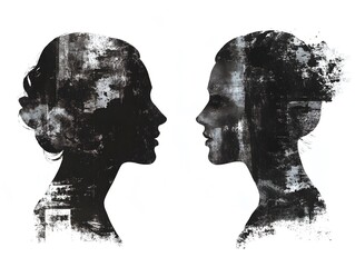 Monochromatic Women's Profiles: A Textured, Abstract Portrait