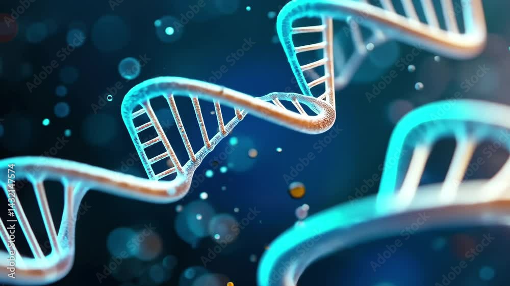 Aufkleber Exploring the intricate structure of DNA with vibrant colors in a detailed 4K animation of genetic material set against a dynamic blue background