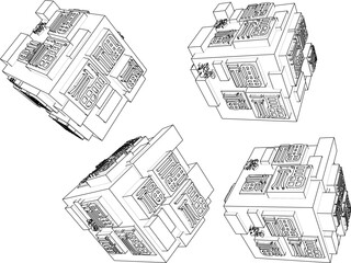 sketch vector illustration design statue pot ornamental plant classic vintage ethnic traditional chinese  
